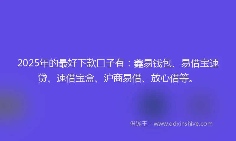 2025年的最好下款口子有：鑫易钱包、易借宝速贷、速借宝盒、沪商易借、放心借等。