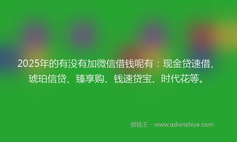 2025年的有没有加微信借钱呢有：现金贷速借、琥珀信贷、臻享购、钱速贷宝、时代花等。