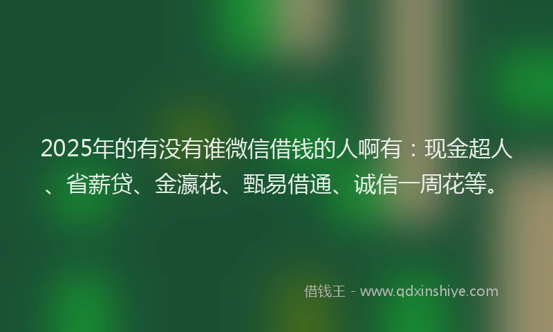 2025年的有没有谁微信借钱的人啊有：现金超人、省薪贷、金瀛花、甄易借通、诚信一周花等。