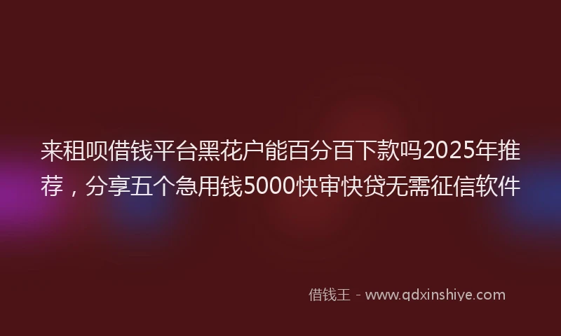 来租呗借钱平台黑花户能百分百下款吗2025年推荐，分享五个急用钱5000快审快贷无需征信软件