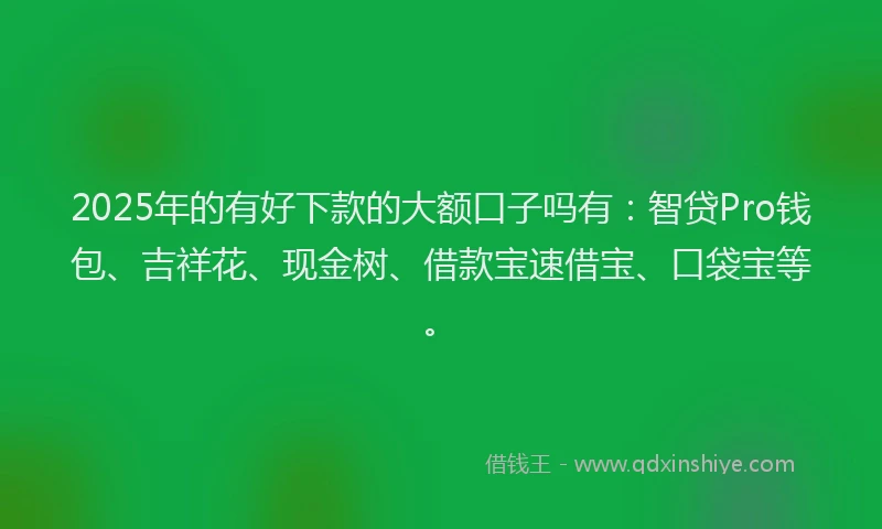 2025年的有好下款的大额口子吗有：智贷Pro钱包、吉祥花、现金树、借款宝速借宝、口袋宝等。