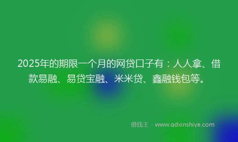 2025年的期限一个月的网贷口子有：人人拿、借款易融、易贷宝融、米米贷、鑫融钱包等。