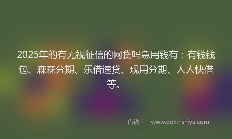2025年的有无视征信的网贷吗急用钱有：有钱钱包、森森分期、乐借速贷、现用分期、人人快借等。