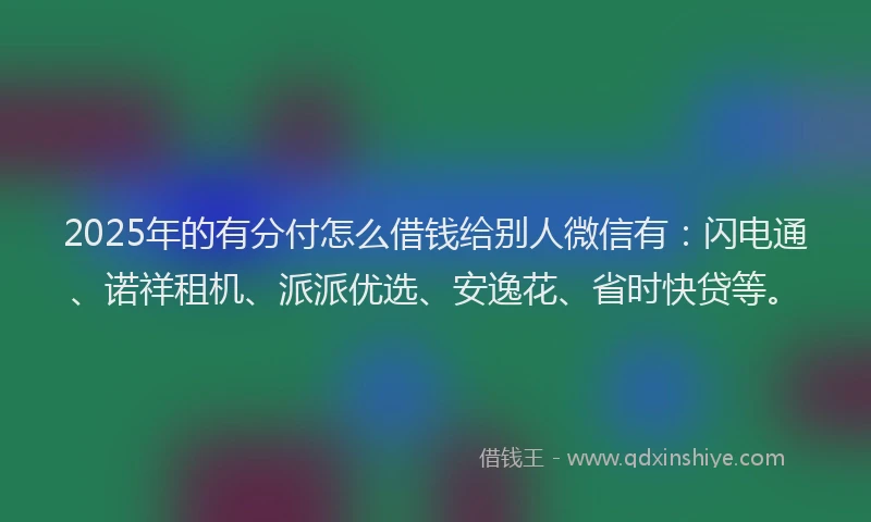 2025年的有分付怎么借钱给别人微信有：闪电通、诺祥租机、派派优选、安逸花、省时快贷等。