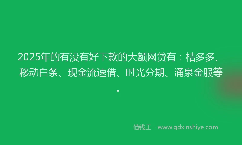 2025年的有没有好下款的大额网贷有：桔多多、移动白条、现金流速借、时光分期、涌泉金服等。