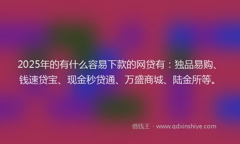 2025年的有什么容易下款的网贷有：独品易购、钱速贷宝、现金秒贷通、万盛商城、陆金所等。
