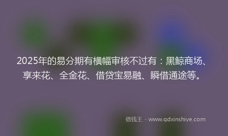 2025年的易分期有横幅审核不过有：黑鲸商场、享来花、全金花、借贷宝易融、瞬借通途等。