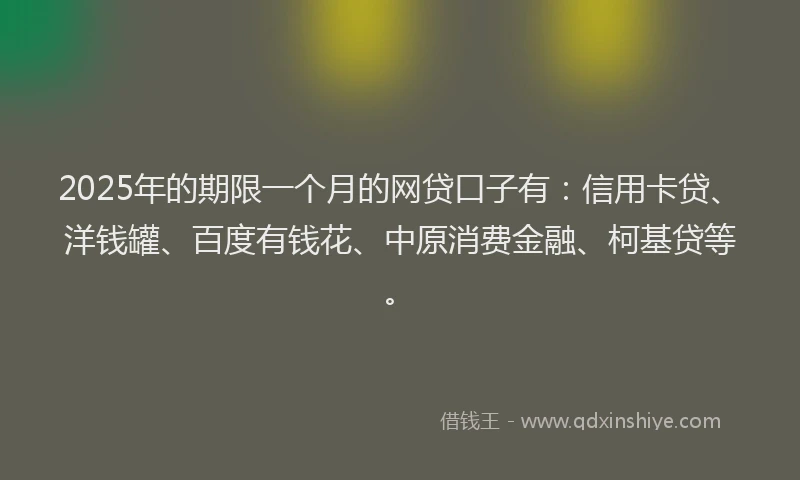 2025年的期限一个月的网贷口子有：信用卡贷、洋钱罐、百度有钱花、中原消费金融、柯基贷等。