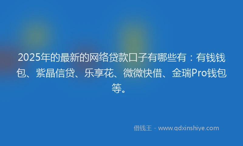 2025年的最新的网络贷款口子有哪些有：有钱钱包、紫晶信贷、乐享花、微微快借、金瑞Pro钱包等。