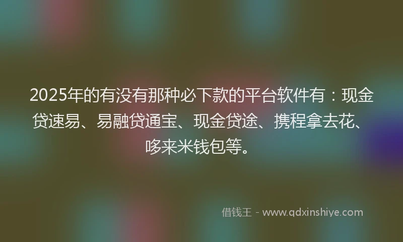 2025年的有没有那种必下款的平台软件有：现金贷速易、易融贷通宝、现金贷途、携程拿去花、哆来米钱包等。