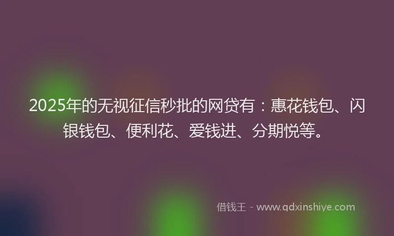 2025年的无视征信秒批的网贷有：惠花钱包、闪银钱包、便利花、爱钱进、分期悦等。