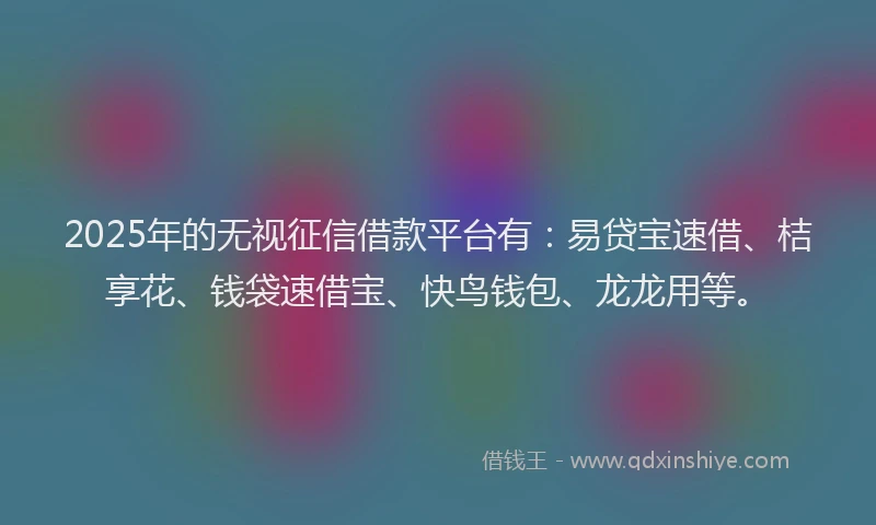 2025年的无视征信借款平台有：易贷宝速借、桔享花、钱袋速借宝、快鸟钱包、龙龙用等。