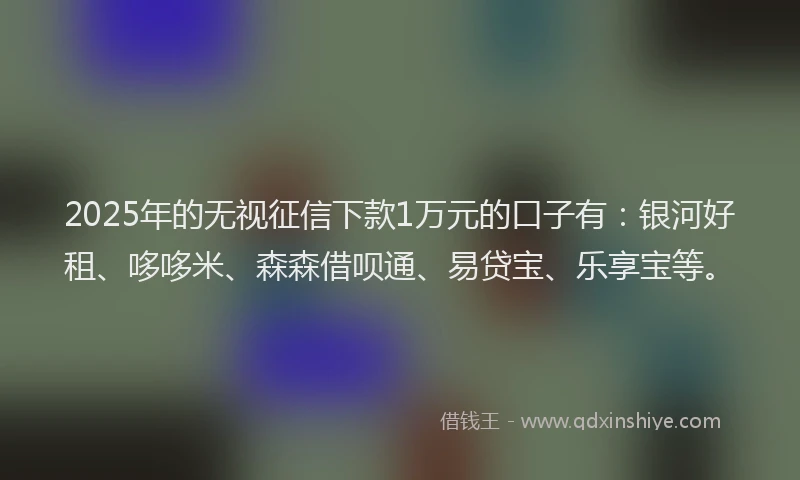 2025年的无视征信下款1万元的口子有：银河好租、哆哆米、森森借呗通、易贷宝、乐享宝等。