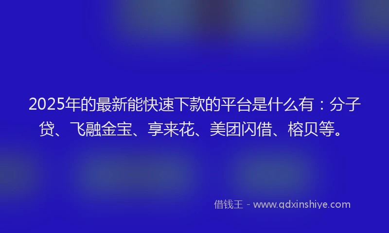 2025年的最新能快速下款的平台是什么有：分子贷、飞融金宝、享来花、美团闪借、榕贝等。