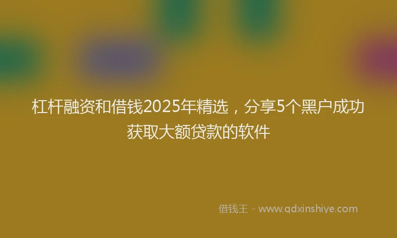 杠杆融资和借钱2025年精选，分享5个黑户成功获取大额贷款的软件