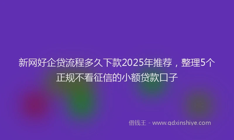 新网好企贷流程多久下款2025年推荐，整理5个正规不看征信的小额贷款口子