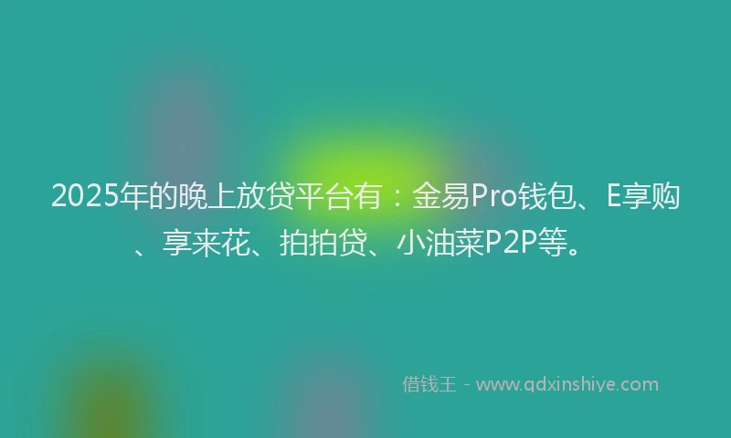 2025年的晚上放贷平台有：金易Pro钱包、E享购、享来花、拍拍贷、小油菜P2P等。