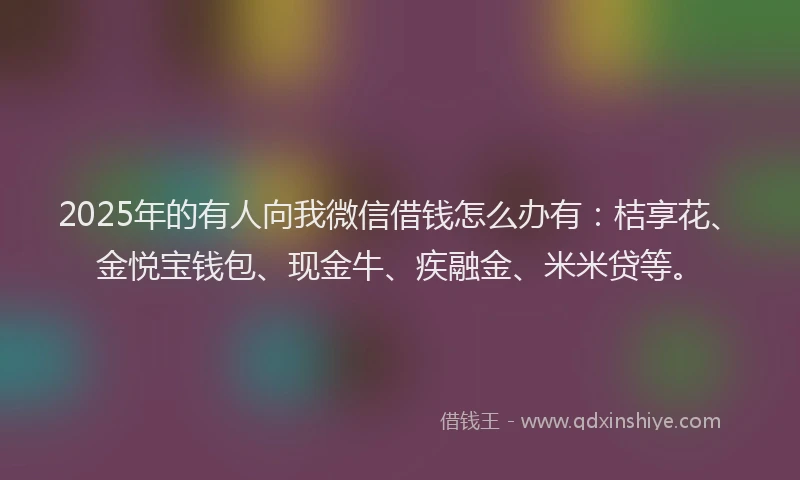 2025年的有人向我微信借钱怎么办有：桔享花、金悦宝钱包、现金牛、疾融金、米米贷等。