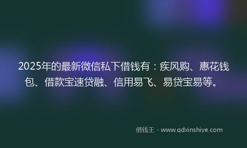 2025年的最新微信私下借钱有：疾风购、惠花钱包、借款宝速贷融、信用易飞、易贷宝易等。