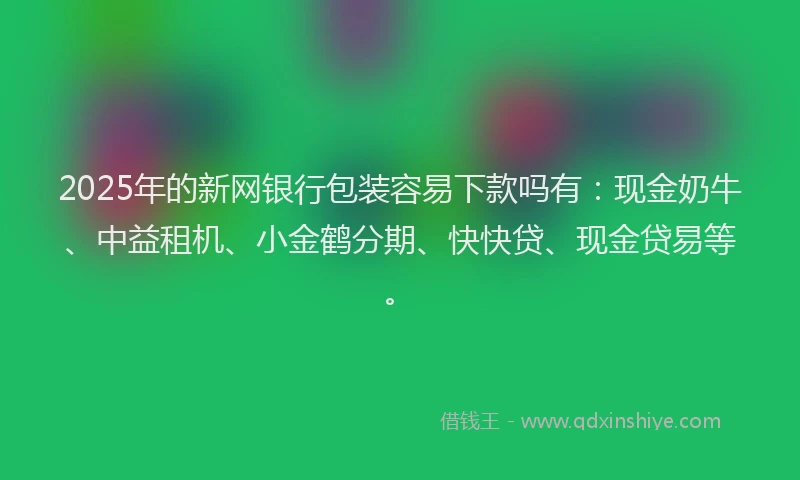 2025年的新网银行包装容易下款吗有：现金奶牛、中益租机、小金鹤分期、快快贷、现金贷易等。