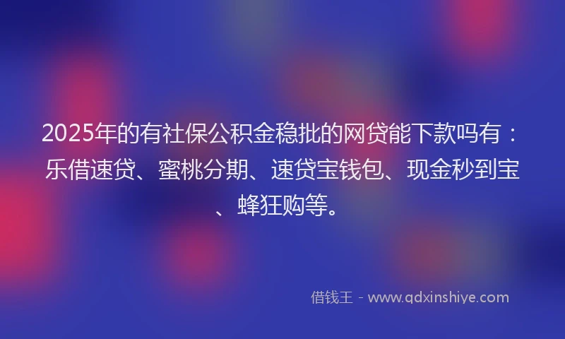 2025年的有社保公积金稳批的网贷能下款吗有：乐借速贷、蜜桃分期、速贷宝钱包、现金秒到宝、蜂狂购等。