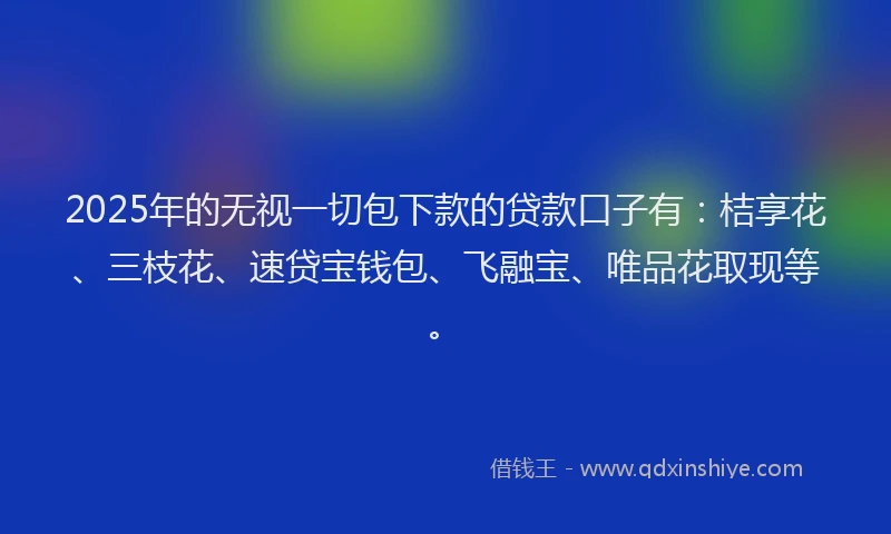 2025年的无视一切包下款的贷款口子有：桔享花、三枝花、速贷宝钱包、飞融宝、唯品花取现等。
