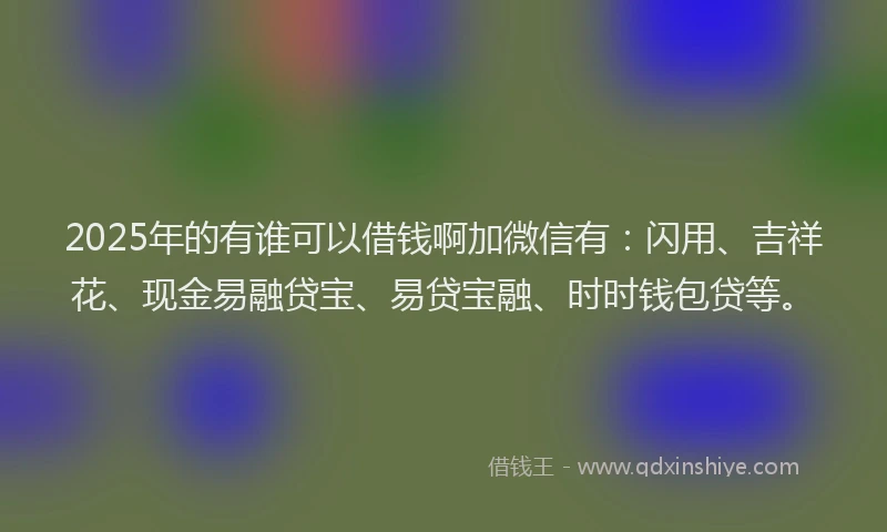 2025年的有谁可以借钱啊加微信有：闪用、吉祥花、现金易融贷宝、易贷宝融、时时钱包贷等。