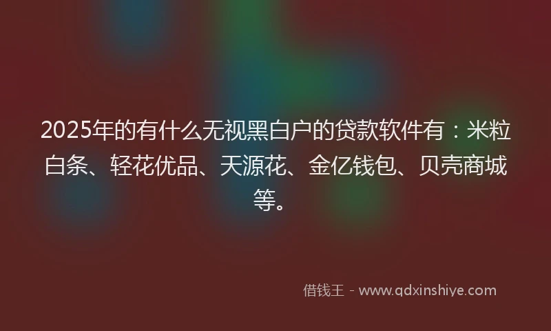 2025年的有什么无视黑白户的贷款软件有：米粒白条、轻花优品、天源花、金亿钱包、贝壳商城等。