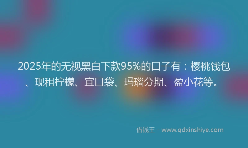 2025年的无视黑白下款95%的口子有：樱桃钱包、现租柠檬、宜口袋、玛瑙分期、盈小花等。