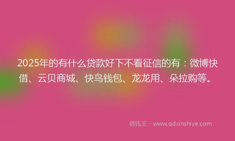 2025年的有什么贷款好下不看征信的有：微博快借、云贝商城、快鸟钱包、龙龙用、朵拉购等。