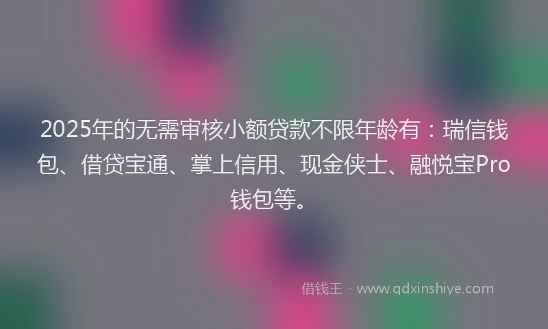 2025年的无需审核小额贷款不限年龄有：瑞信钱包、借贷宝通、掌上信用、现金侠士、融悦宝Pro钱包等。