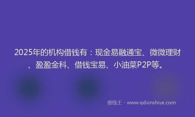 2025年的机构借钱有：现金易融通宝、微微理财、盈盈金科、借钱宝易、小油菜P2P等。