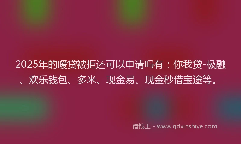 2025年的暖贷被拒还可以申请吗有:你我贷-极融、欢乐钱包、多米、现金易、现金秒借宝途等。