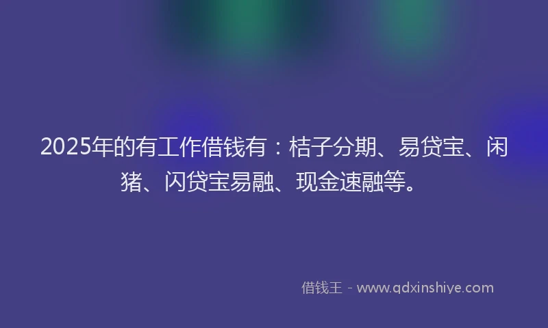 2025年的有工作借钱有：桔子分期、易贷宝、闲猪、闪贷宝易融、现金速融等。