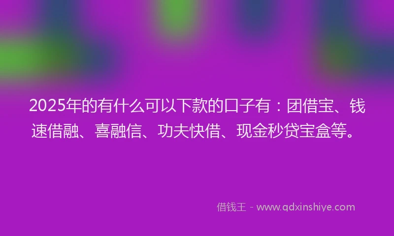 2025年的有什么可以下款的口子有：团借宝、钱速借融、喜融信、功夫快借、现金秒贷宝盒等。