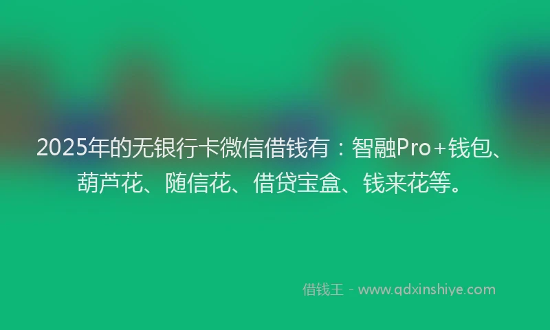 2025年的无银行卡微信借钱有：智融Pro+钱包、葫芦花、随信花、借贷宝盒、钱来花等。
