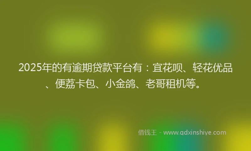 2025年的有逾期贷款平台有：宜花呗、轻花优品、便荔卡包、小金鸽、老哥租机等。