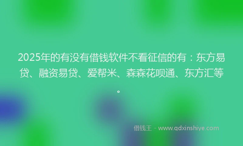 2025年的有没有借钱软件不看征信的有：东方易贷、融资易贷、爱帮米、森森花呗通、东方汇等。