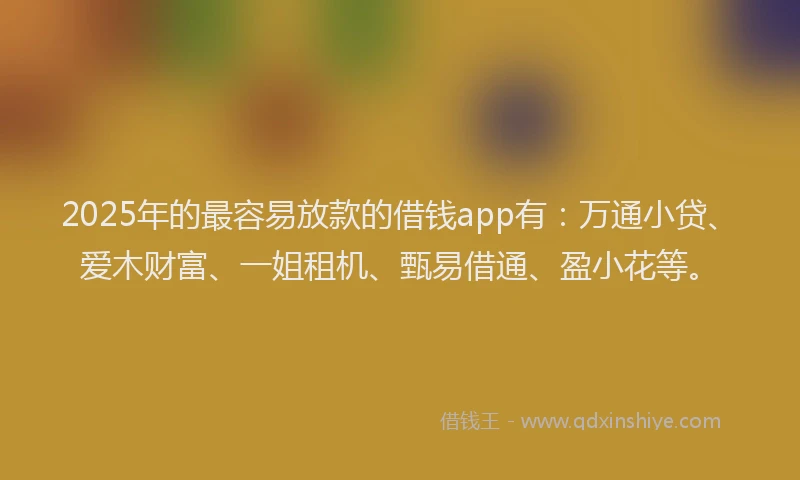 2025年的最容易放款的借钱app有：万通小贷、爱木财富、一姐租机、甄易借通、盈小花等。