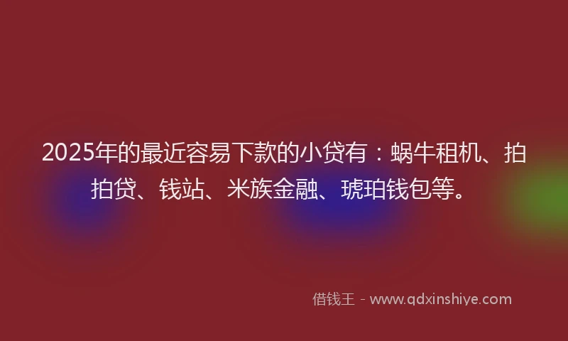 2025年的最近容易下款的小贷有：蜗牛租机、拍拍贷、钱站、米族金融、琥珀钱包等。