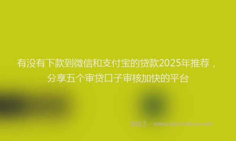 有没有下款到微信和支付宝的贷款2025年推荐，分享五个审贷口子审核加快的平台