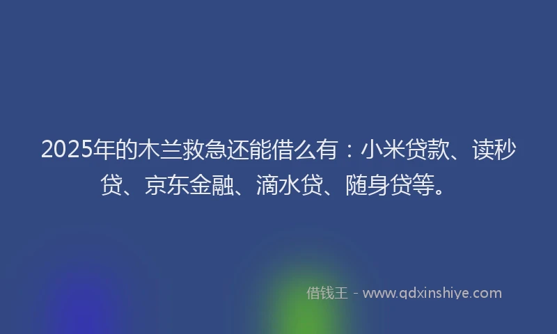2025年的木兰救急还能借么有：小米贷款、读秒贷、京东金融、滴水贷、随身贷等。