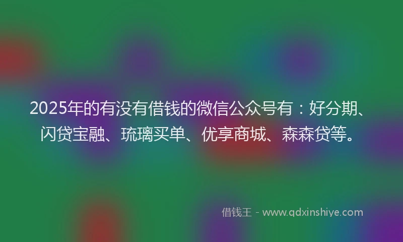 2025年的有没有借钱的微信公众号有：好分期、闪贷宝融、琉璃买单、优享商城、森森贷等。