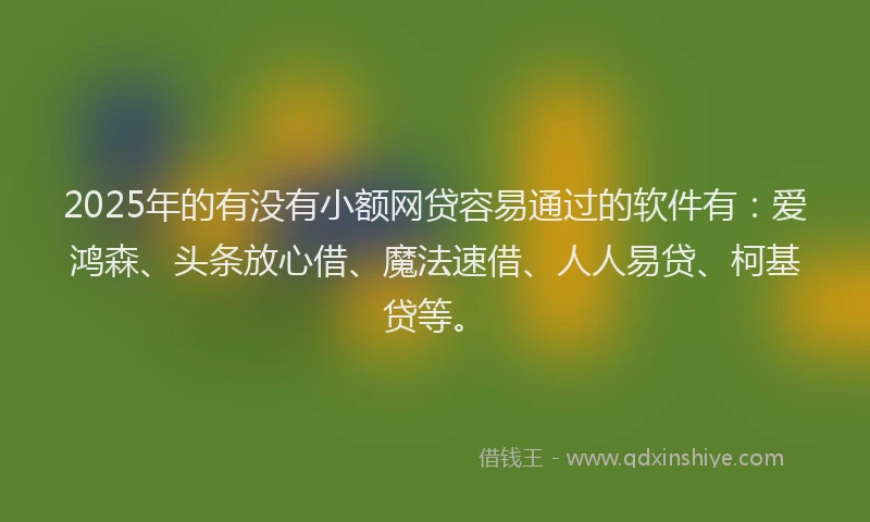 2025年的有没有小额网贷容易通过的软件有：爱鸿森、头条放心借、魔法速借、人人易贷、柯基贷等。