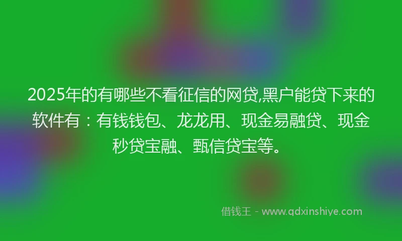 2025年的有哪些不看征信的网贷,黑户能贷下来的软件有：有钱钱包、龙龙用、现金易融贷、现金秒贷宝融、甄信贷宝等。