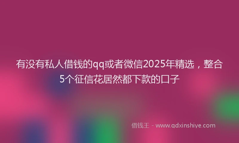 有没有私人借钱的qq或者微信2025年精选，整合5个征信花居然都下款的口子