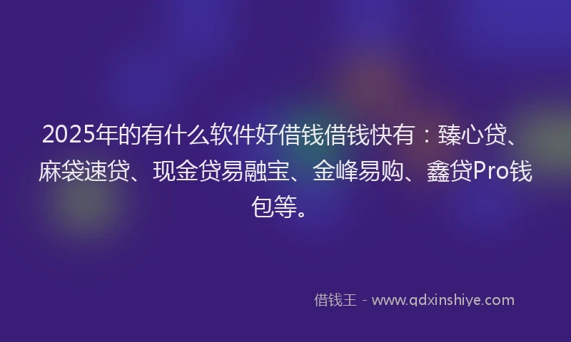 2025年的有什么软件好借钱借钱快有：臻心贷、麻袋速贷、现金贷易融宝、金峰易购、鑫贷Pro钱包等。