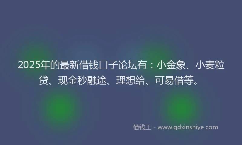 2025年的最新借钱口子论坛有：小金象、小麦粒贷、现金秒融途、理想给、可易借等。