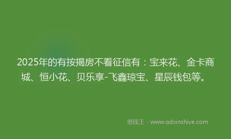 2025年的有按揭房不看征信有：宝来花、金卡商城、恒小花、贝乐享-飞鑫琼宝、星辰钱包等。
