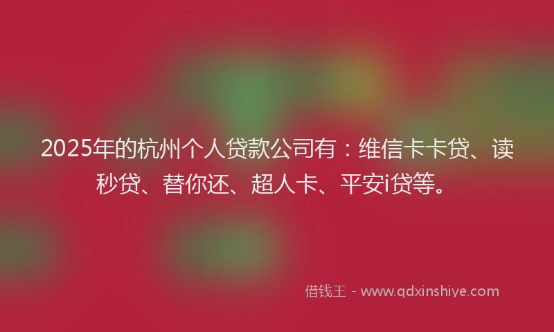 2025年的杭州个人贷款公司有：维信卡卡贷、读秒贷、替你还、超人卡、平安i贷等。